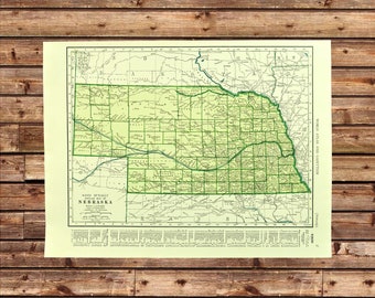 Vintage NEBRASKA MAP Wall Art Frameable 1940s Green Decor ORIGINAL Gift for Her