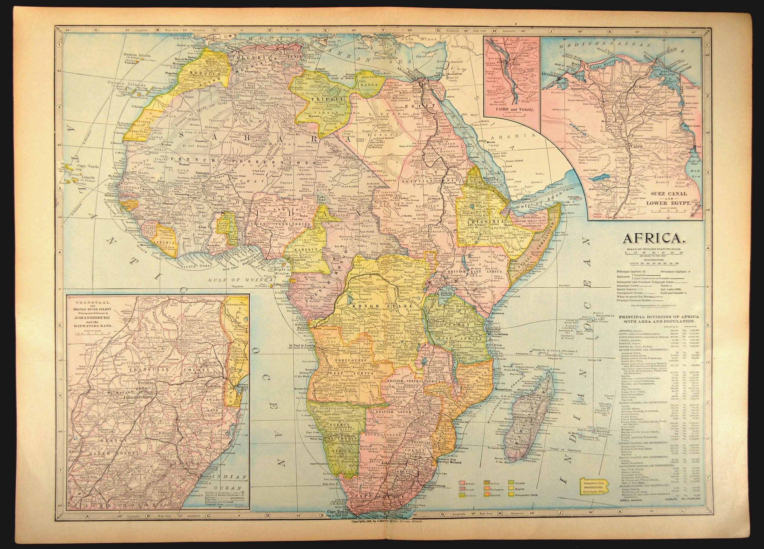 Africa Map of Africa LARGE Antique Late 1800s Original Gift | Etsy