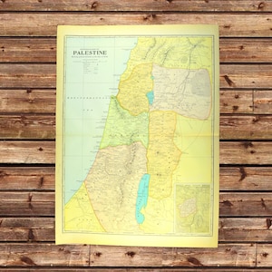 Palestine Map of the Holy Land Wall Art LARGE Israel Jerusalem Traveler Gift