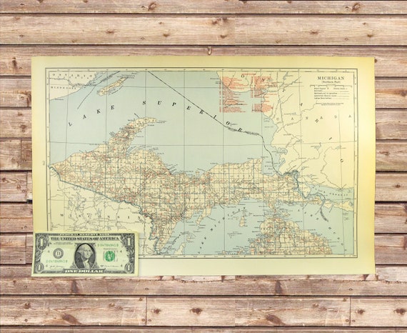 MICHIGAN RAILROAD Map of Michigan Wall Art LARGE Northern - Etsy