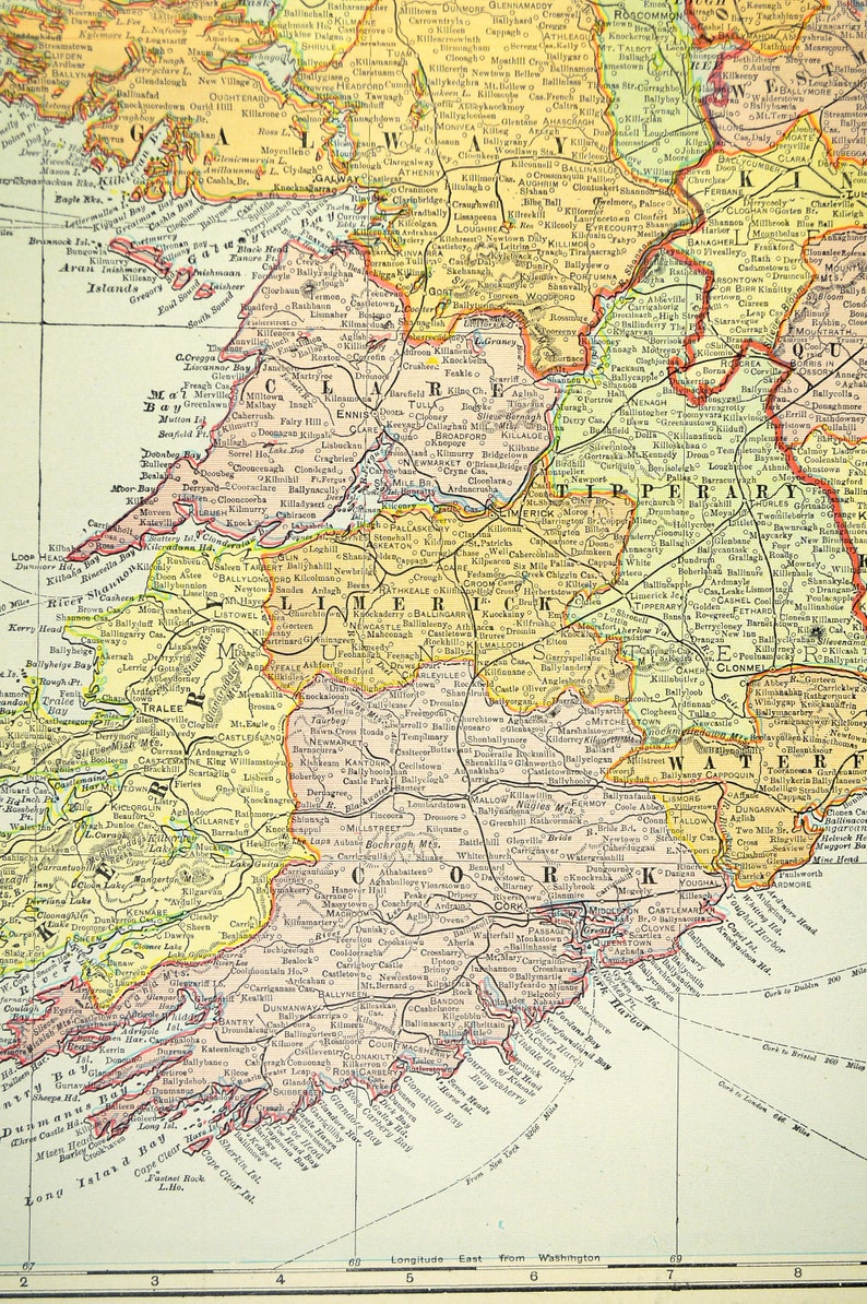 LARGE Antique IRELAND Map of Ireland Wall Art Decor ORIGINAL | Etsy