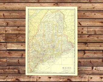 Vintage MAINE Map of Maine Highway Map Wall Art Decor Antique TWO SIDED Original