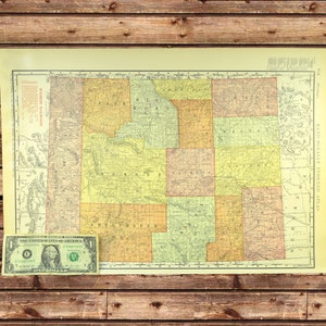 Vintage WYOMING Map Railroad Wall Art LARGE Old Original Antique DATED 1911