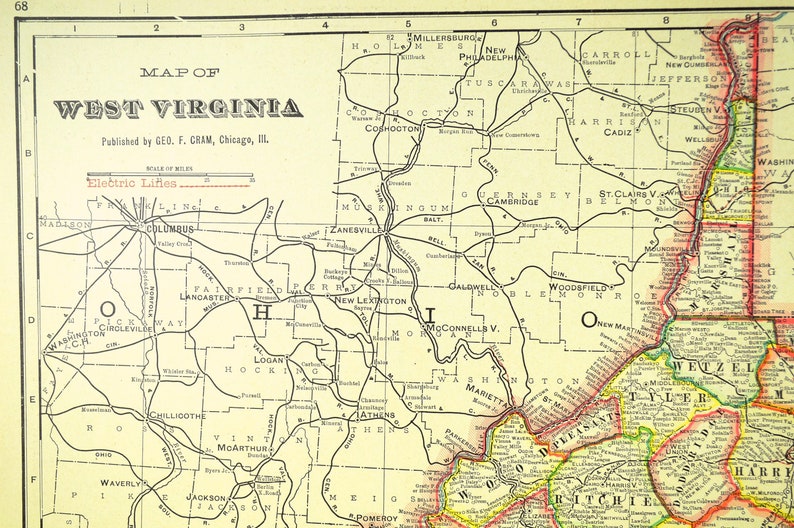 Antique WEST VIRGINIA Map of West Virginia Wall Art LARGE Etsy