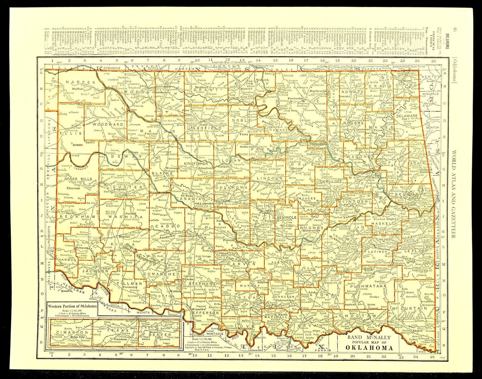 Vintage OKLAHOMA MAP Wall Art Decor 1930s ORIGINAL Lithograph | Etsy