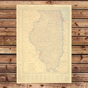 Antique ILLINOIS RAILROAD Map Wall Art ORIGINAL 1920s Decor 1921 Dad Gift