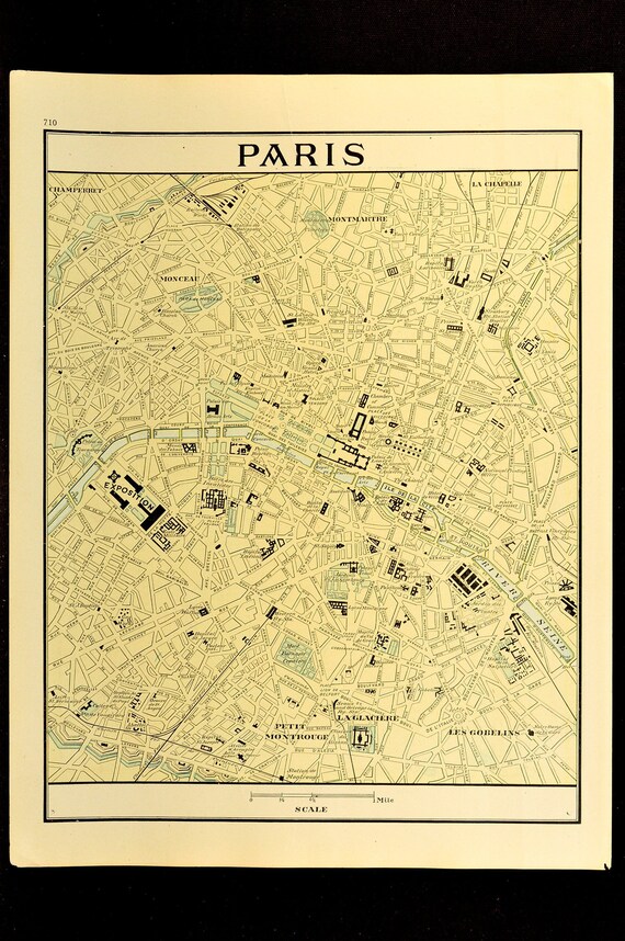 Paris Map Of Paris Street Map Wall Art Decor France Early Etsy Paris Map Of Paris Street Map Wall Art Decor France Early Etsy