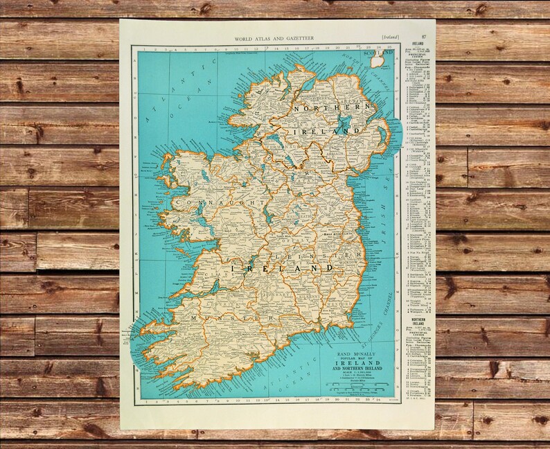 Vintage IRELAND MAP of Ireland Wall Art Frameable Matted Etsy