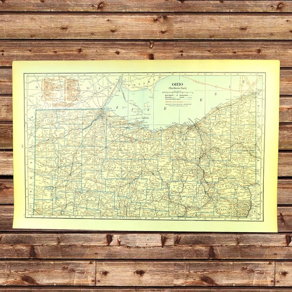 Northern Ohio Railroad Map of Ohio Wall Art Decor LARGE Antique Map Old Boyfriend Gift