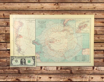 Antique South Pole Map of Antartica LARGE Expedition Wall Art Exploration