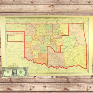 Antique INDIAN TERRITORY Map Wall Art Decor LARGE Oklahoma Vintage Boyfriend Gift