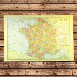 Vintage FRANCE Map Wall Art Decor LARGE Old ORIGINAL Paris Marseille Lyon