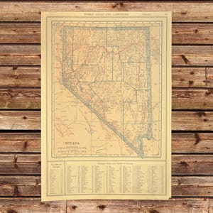 Antique NEVADA RAILROAD Map Wall Art Decor 1914 ORIGINAL Mens Gift