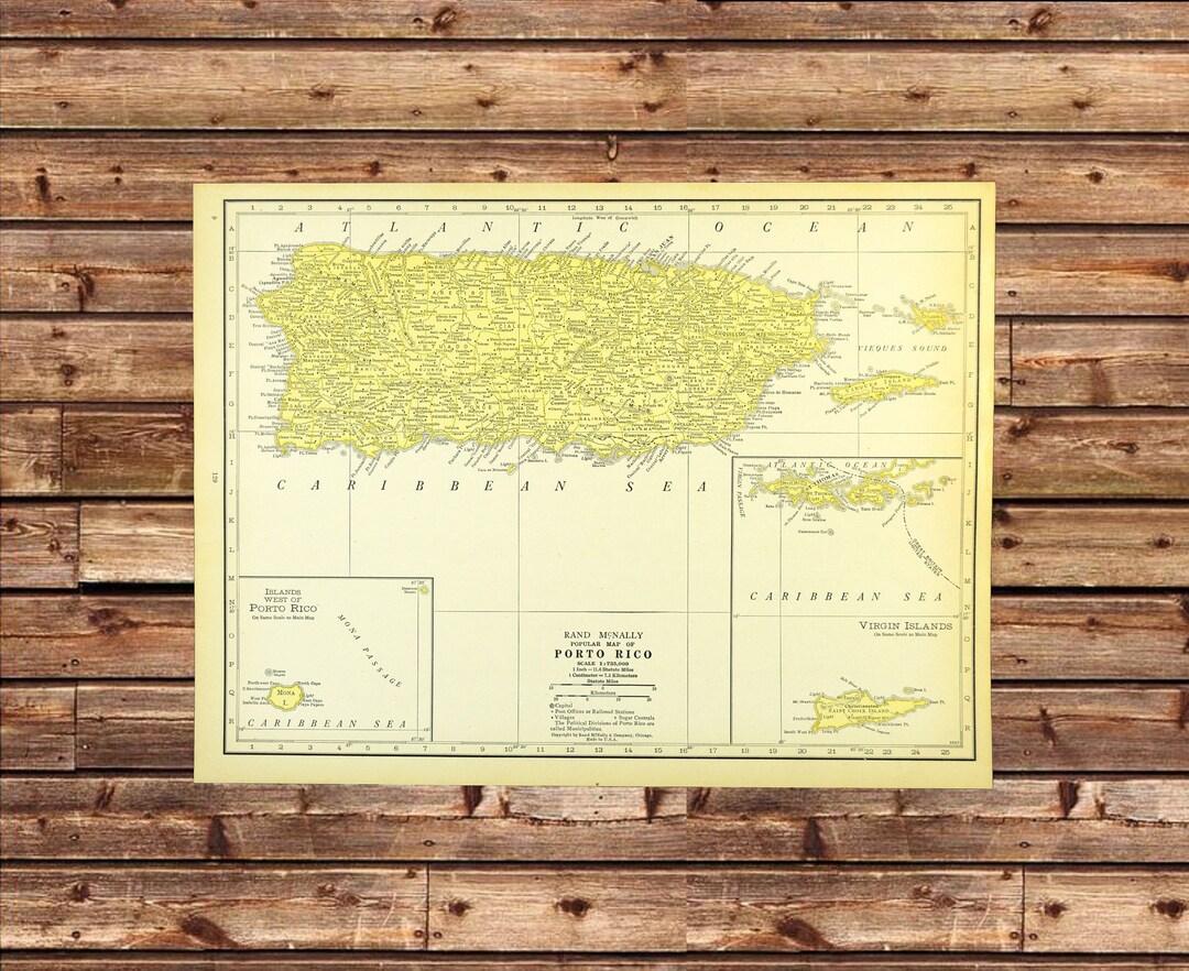 Vintage PUERTO RICO Map of Puerto Rico Wall Art Frameable - Etsy