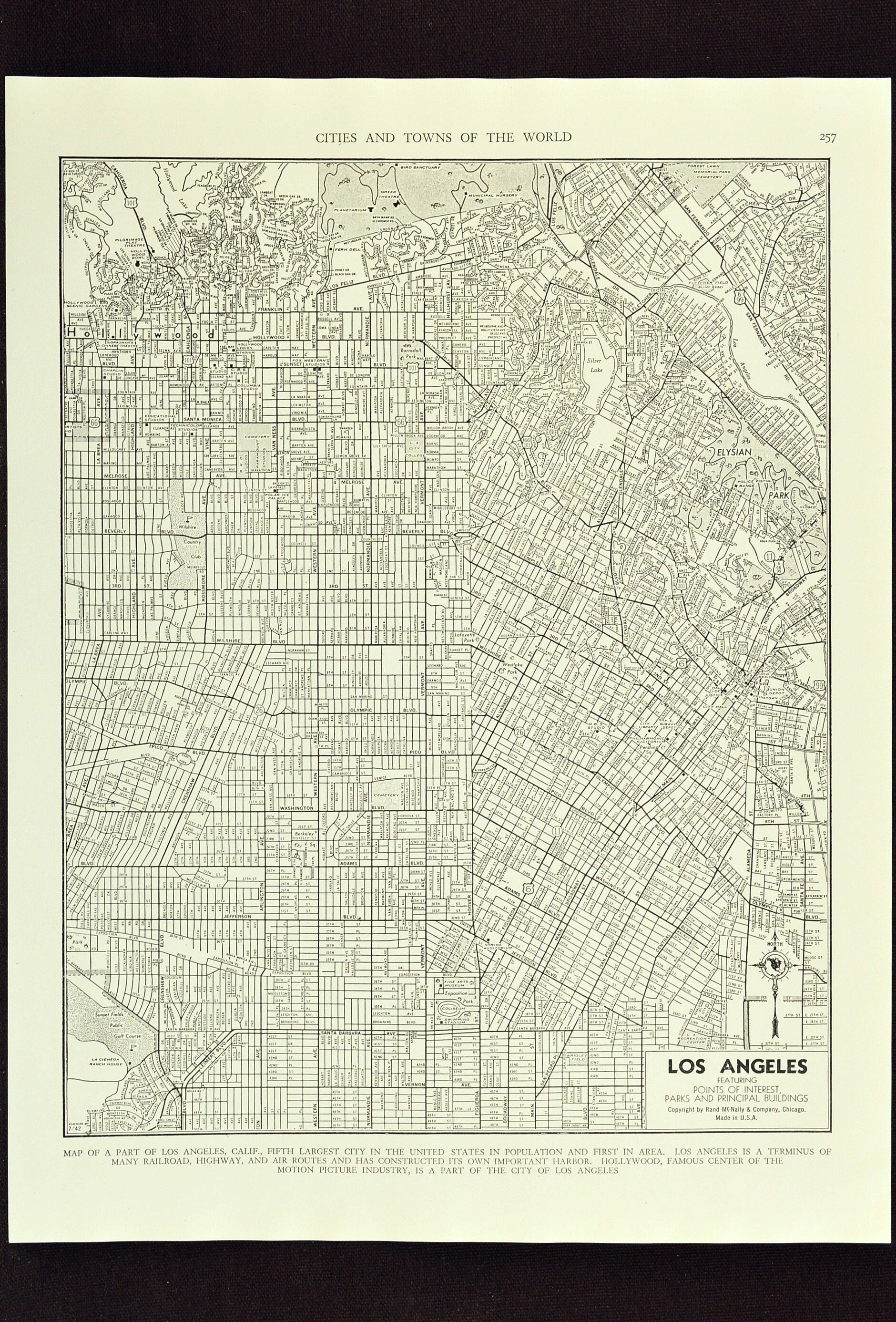 Los Angeles Map of Los Angeles Street Map Wall Decor Art ...