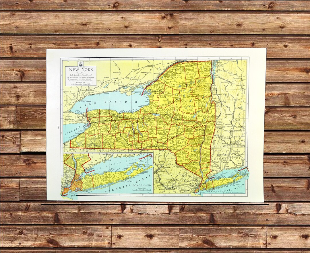 Vintage NEW YORK Wall Art Map Frameable Matted ORIGINAL - Etsy