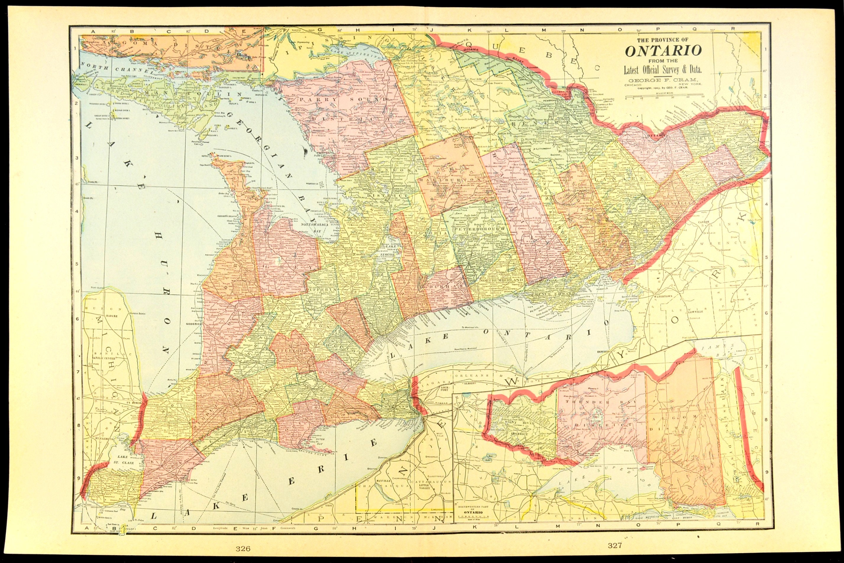 Ontario Map of Ontario Wall Art Decor LARGE Canada Antique Etsy