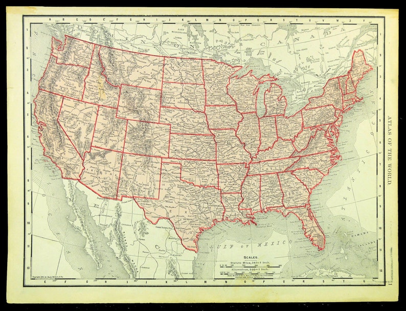 Antique 1907 UNITED STATES Map of America Wall Art Decor ORIGINAL Gift For Her image 2