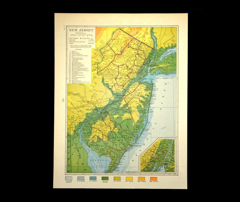 New Jersey Map of New Jersey Topographic Map Wall Art Decor | Etsy