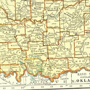 Vintage OKLAHOMA MAP Wall Art Decor 1930s ORIGINAL Lithograph Print Old ...