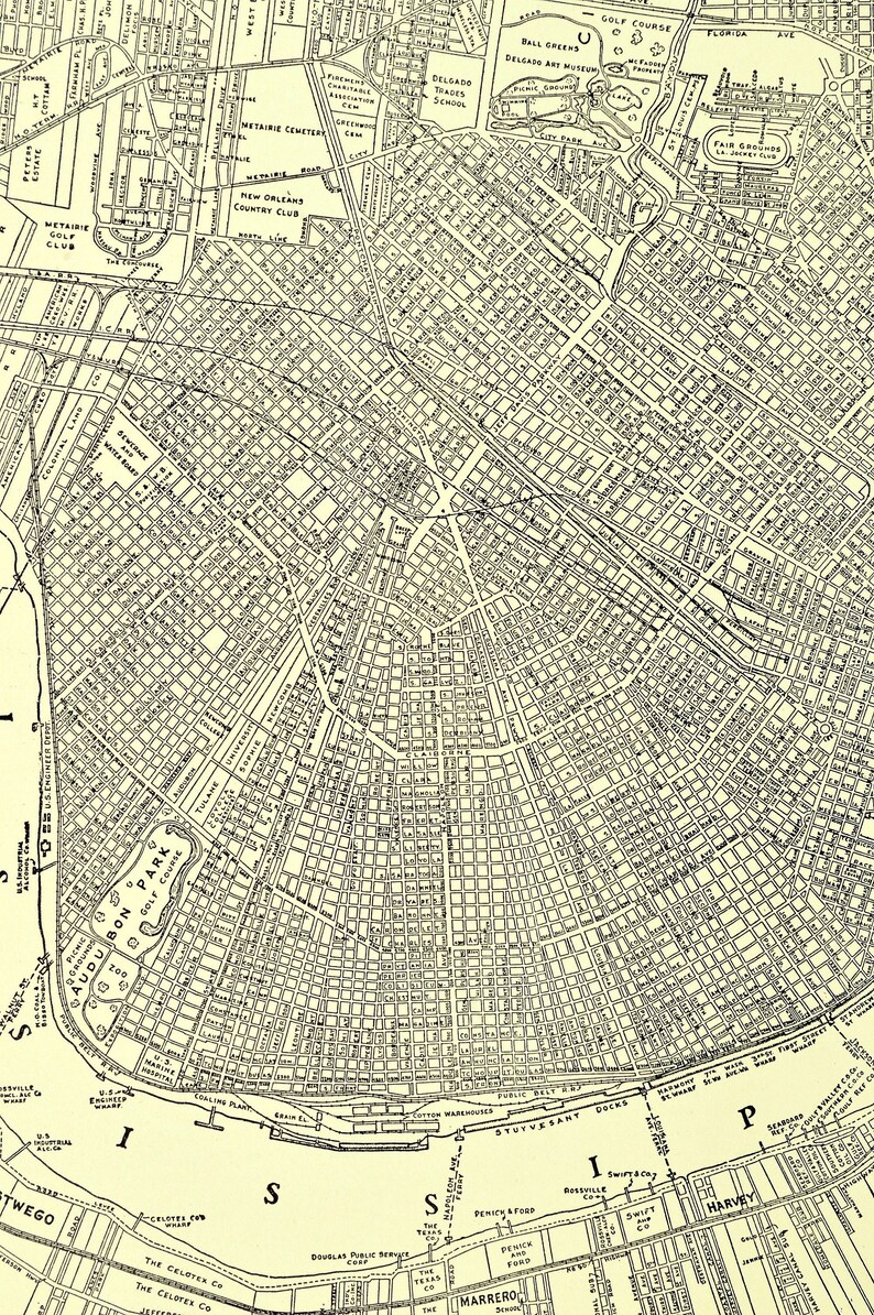 New Orleans Map of New Orleans Street Map Wall Decor Art Etsy