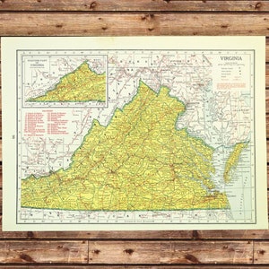 Vintage VIRGINIA Map Railroad Wall Art Frameable Ready to Frame 1940s