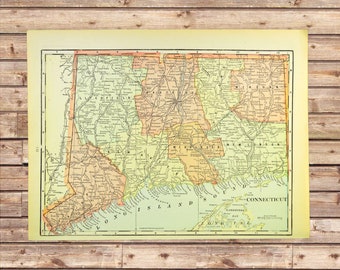 Vintage CONNECTICUT MAP Wall Art Decor Frameable Ready to Frame ORIGINAL