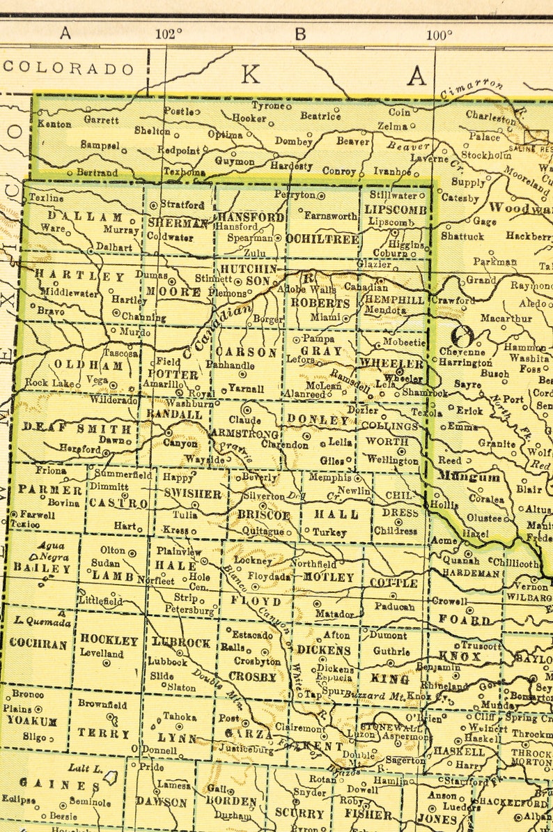 Texas Map of Oklahoma Map of Texas Wall Art Decor Original Etsy