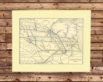 ca 1914 CHICAGO MILWAUKEE St PAUL Railroad Map Vintage Railway Map Antique Gift For Him