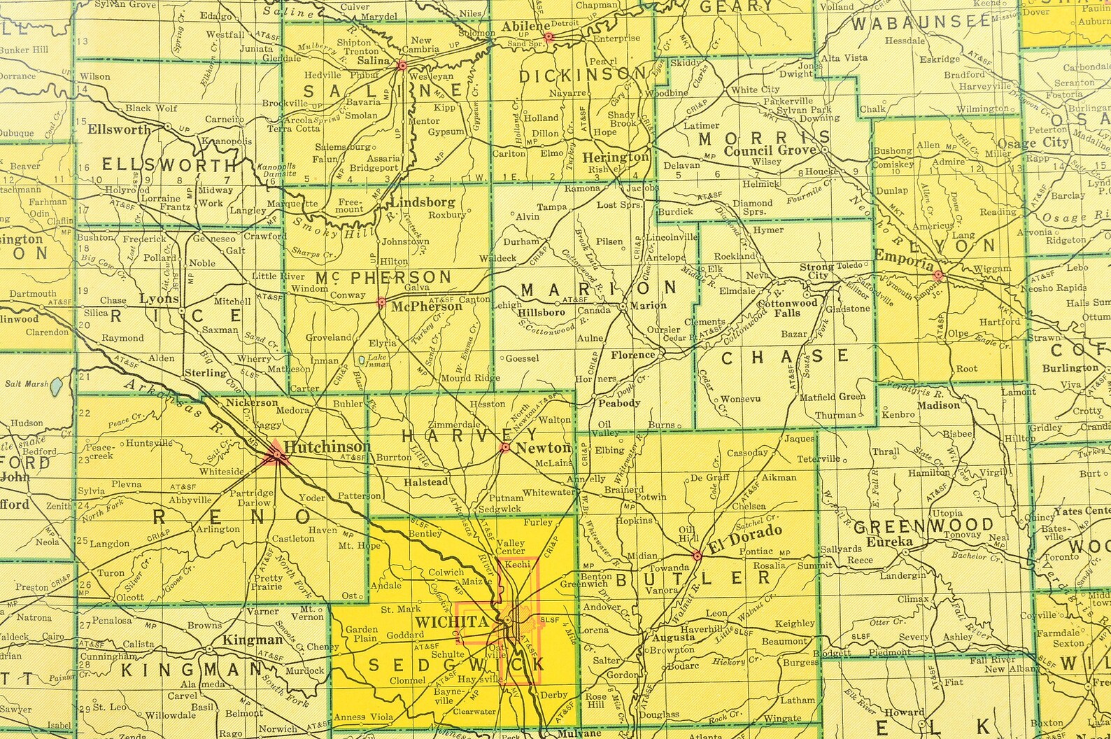 Kansas Map of Kansas Wall Decor Art EXTRA LARGE Railroad Etsy