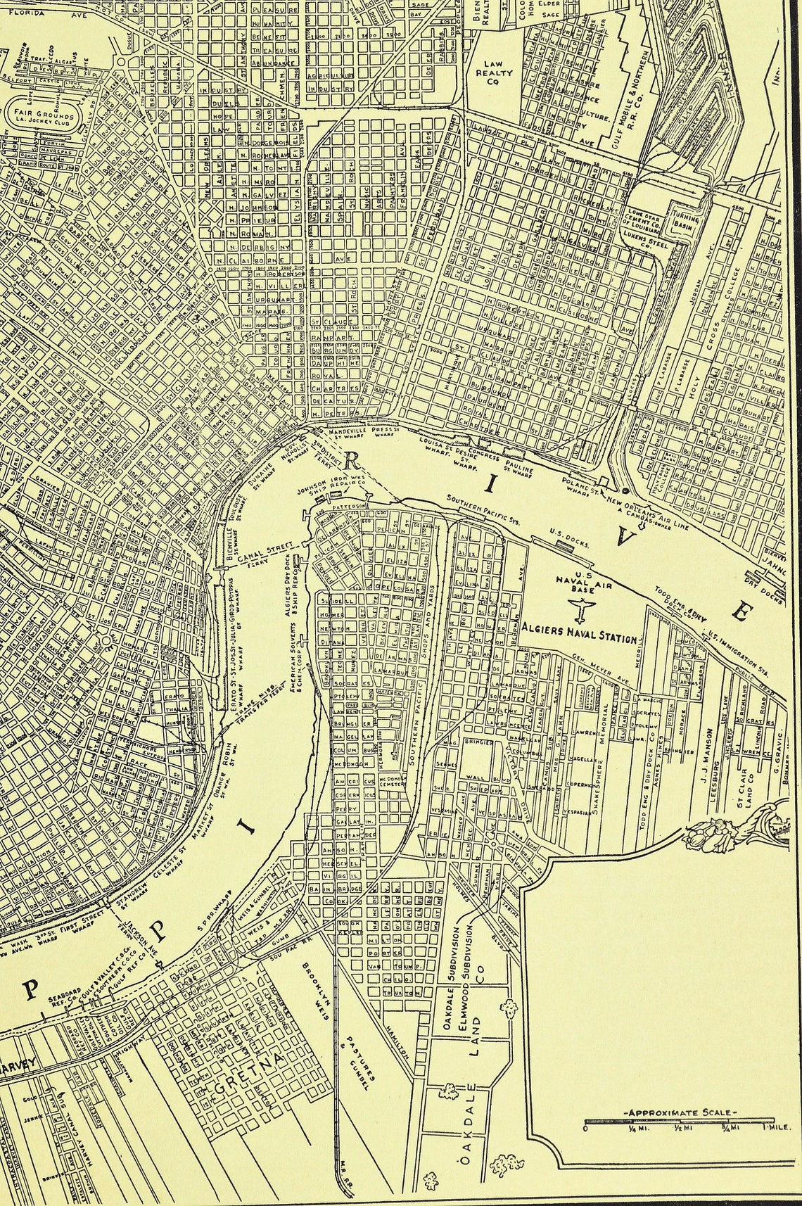 New Orleans Map of New Orleans Street Map Wall Decor Art Etsy