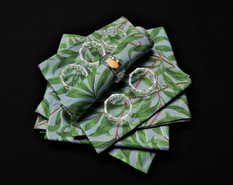 6 Table napkins in Willowbough pattern by Ben Pentreath for Morris & Co. + Napkin Holders