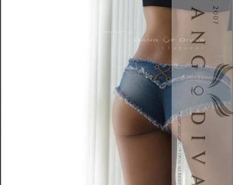 Criss-Cross Frayed Denim Hot Pants | Extreme Low-Rise Jean Shorts