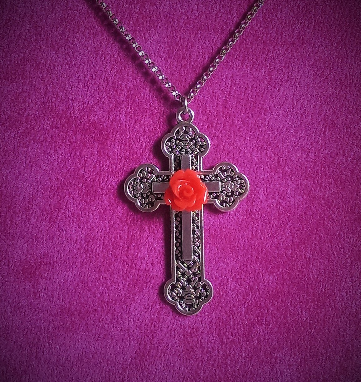 Aesthetic Gothic Cross Necklace Gothic Jewelry Rose Cross Goth Large Cross Necklace Grunge Gothic Necklace Silver Cross Witch Emo