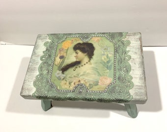 Handmade Decoupage and Embellished Victorian Stool