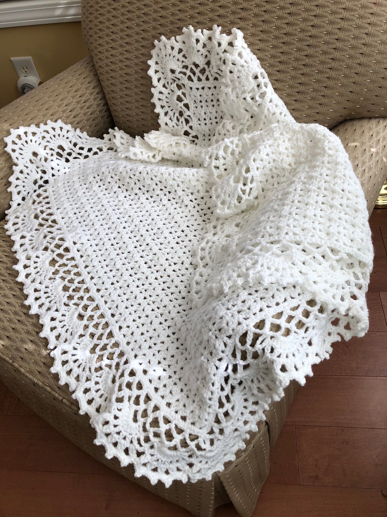 White Christening Baby Blanket image 1