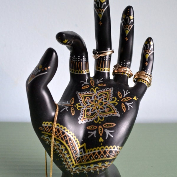 Henna Hand Jewelry Display - Hand-Painted Ring Holder, Jewelry Storage, Dresser Decoration. Gold / Silver / Rose Gold.