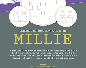 Patron de couture Bobbins & Buttons - Robes et haut Millie pour femme - version papier