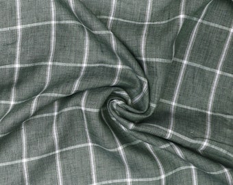 Linen fabric - khaki check