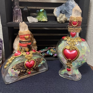 Love Decorated Bottles- Glass Bottles- Potion Bottles- Glass Decoration