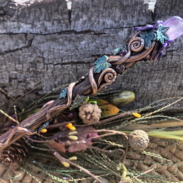 Amethyst Crystal Wand  -Fairy wand-Wizard Witch wand-Nature Wand