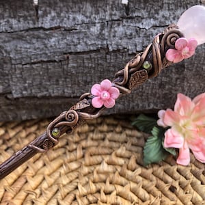 Rose Quartz Crystal Wand  -Fairy wand-Wizard Witch wand-Nature Wand