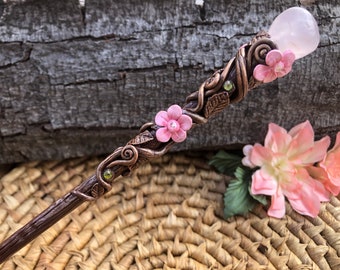 Rose Quartz Crystal Wand  -Fairy wand-Wizard Witch wand-Nature Wand