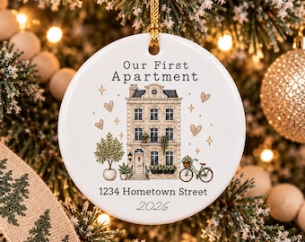 Our First Apartment Ornament , Personalized New Home Ornament, First Home Christmas Ornament, Housewarming Gift, Custom Address Ornament
