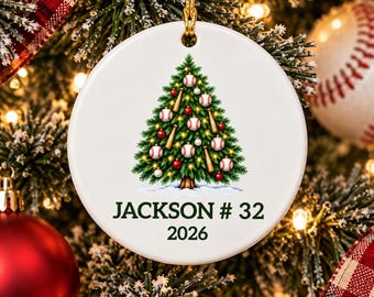 Baseball Player Ornament 2025 Personalized Jersey Number Christmas Keepsake, Custom Baseball Gift for Player, Coach, or Team