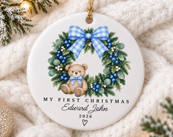 Baby Boy First Christmas Ornament, Boys First Xmas Ornament with Baby Name, Personalized Baby Boy Keepsake Ornament 2026