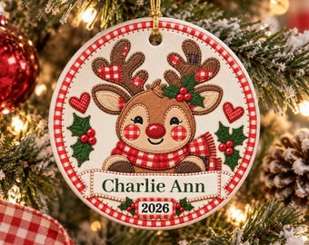 Personalized reindeer ornament, kids name ornament, child's name ornament, rudolph christmas ornament, baby's first christmas ornament
