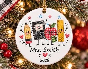 Teacher Ornament Personalized Thank You Ornament Christmas Ornament, Teacher Appreciation Teacher Gift for Christmas Keepsake Patchwork Gift