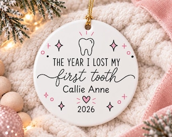 Pink Tooth Fiary Gift Ornament The Year I Lost My First Tooth, Tooth Fairy Gift for Kids, First Lost Tooth Keepsake, Christmas Ornament