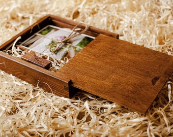 Holzkiste For Prints + USB-Stick | Verpackungen für Hochzeitsfotografen | Farbe - Honigbraun